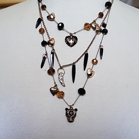 Vintage BETSEY JOHNSON Hollywood Glam Collection Layered Tiger Theme Necklace. - Picture 3 of 10
